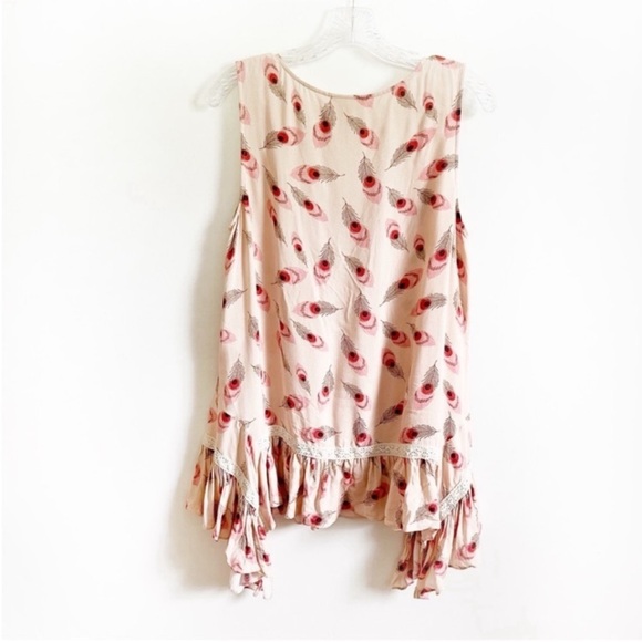 ModCloth The Fate Outdoors tank top pink feathers sleeveless ruffle crochet - Picture 9 of 9